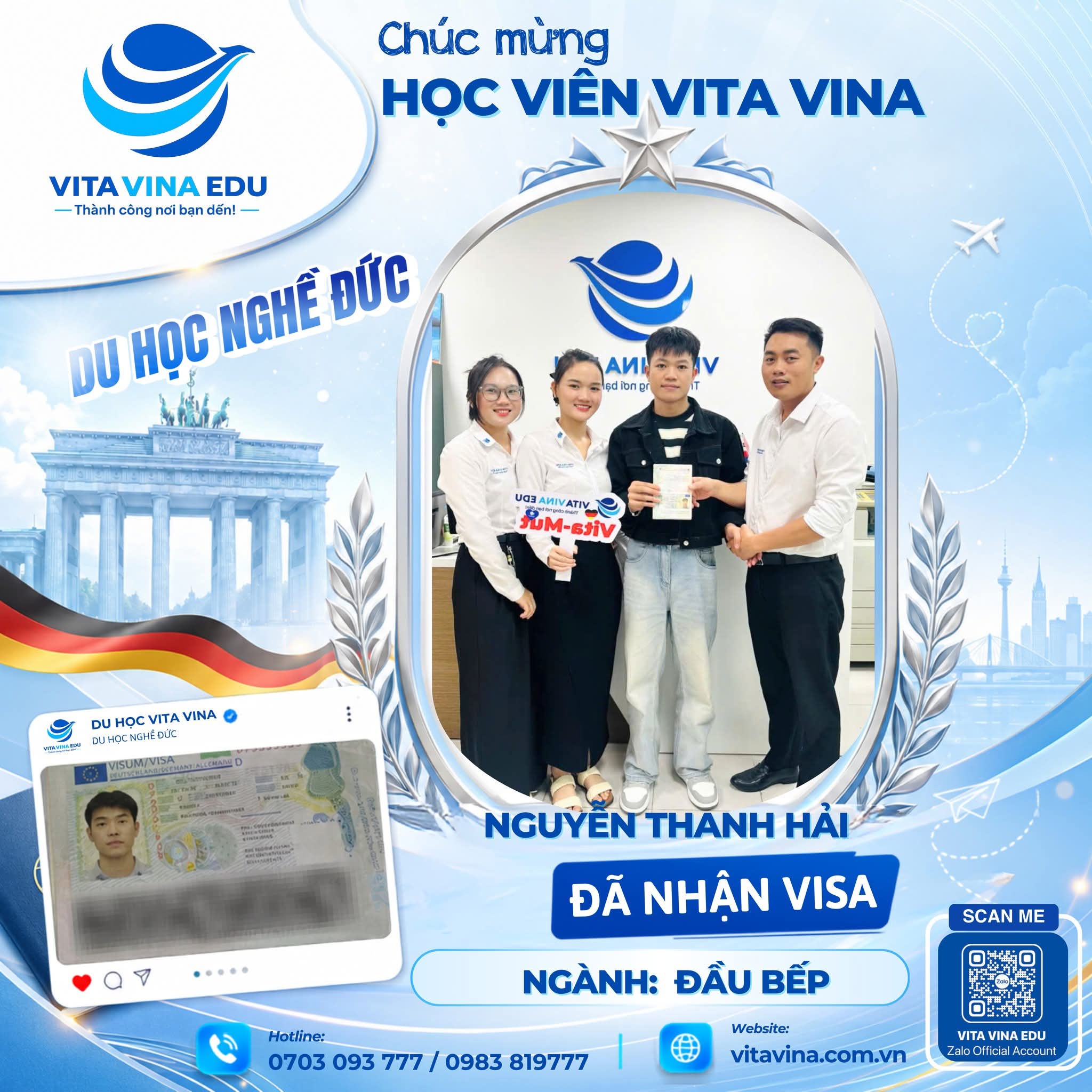 Nguyễn Thanh Hải nhận Visa Du học nghề Đức ngành Đầu bếp cùng Vitavina