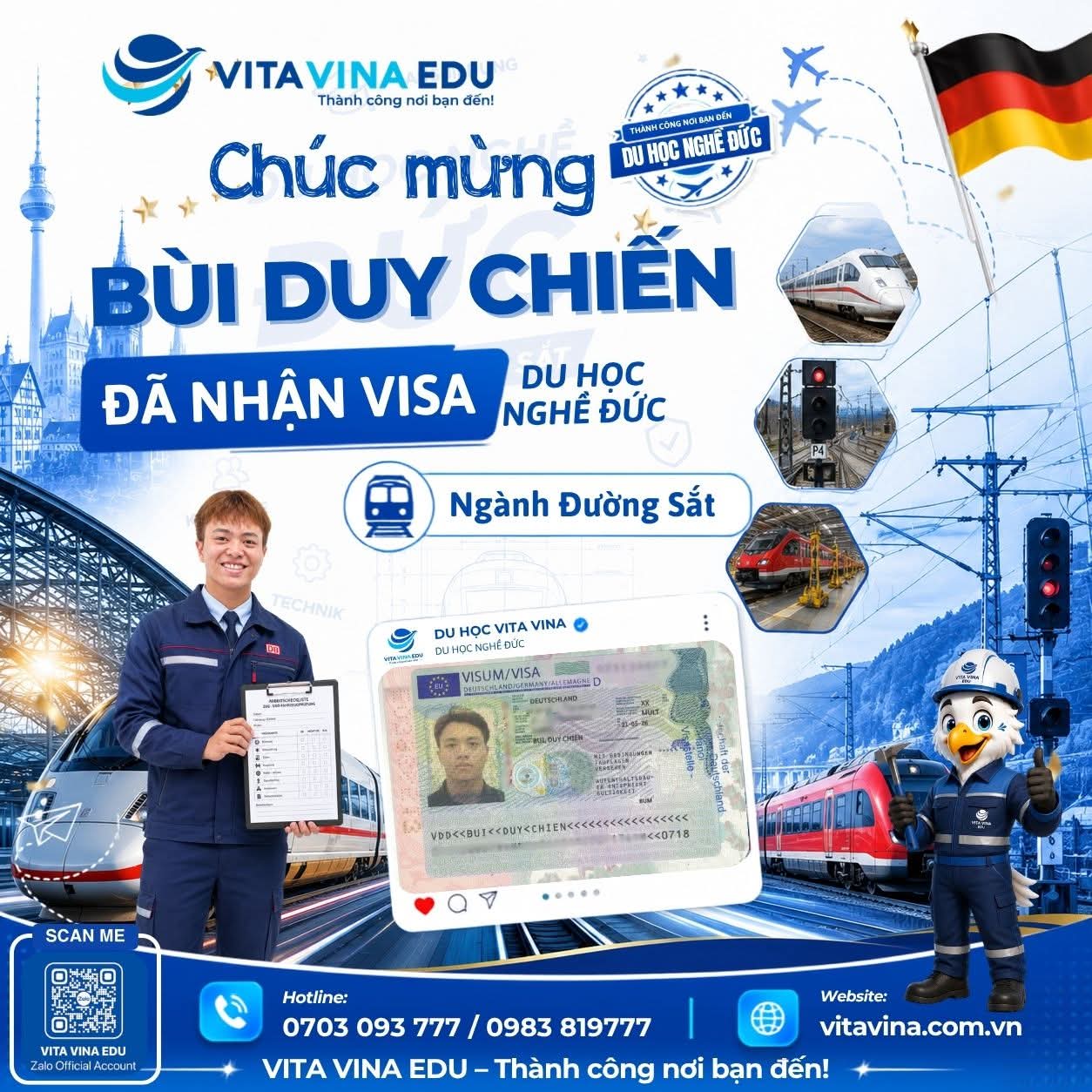 Bùi Duy Chiến nhận Visa và Hợp đồng ngành Đường sắt Đức