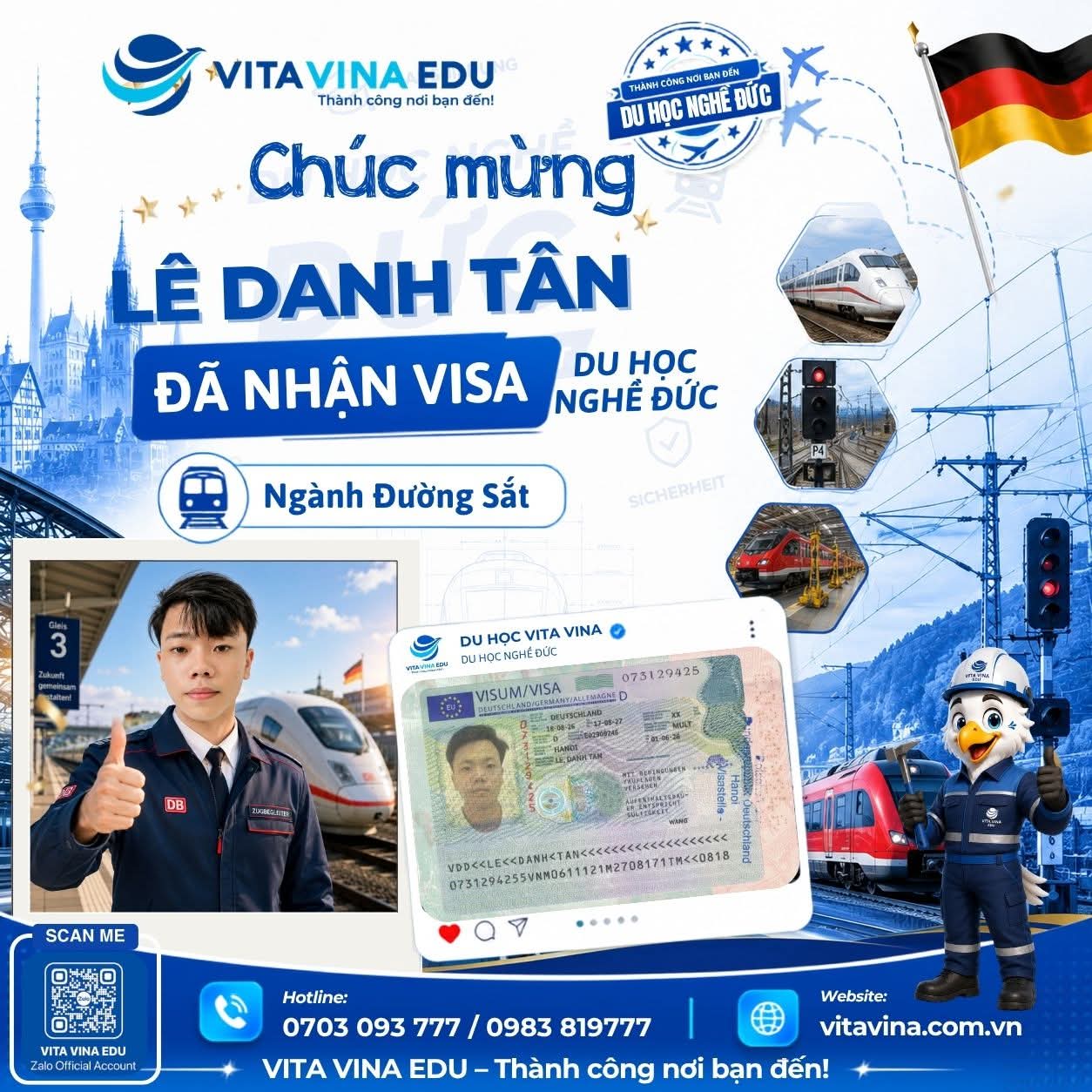 Lê Danh Tân nhận Visa và Hợp đồng ngành Đường sắt Đức