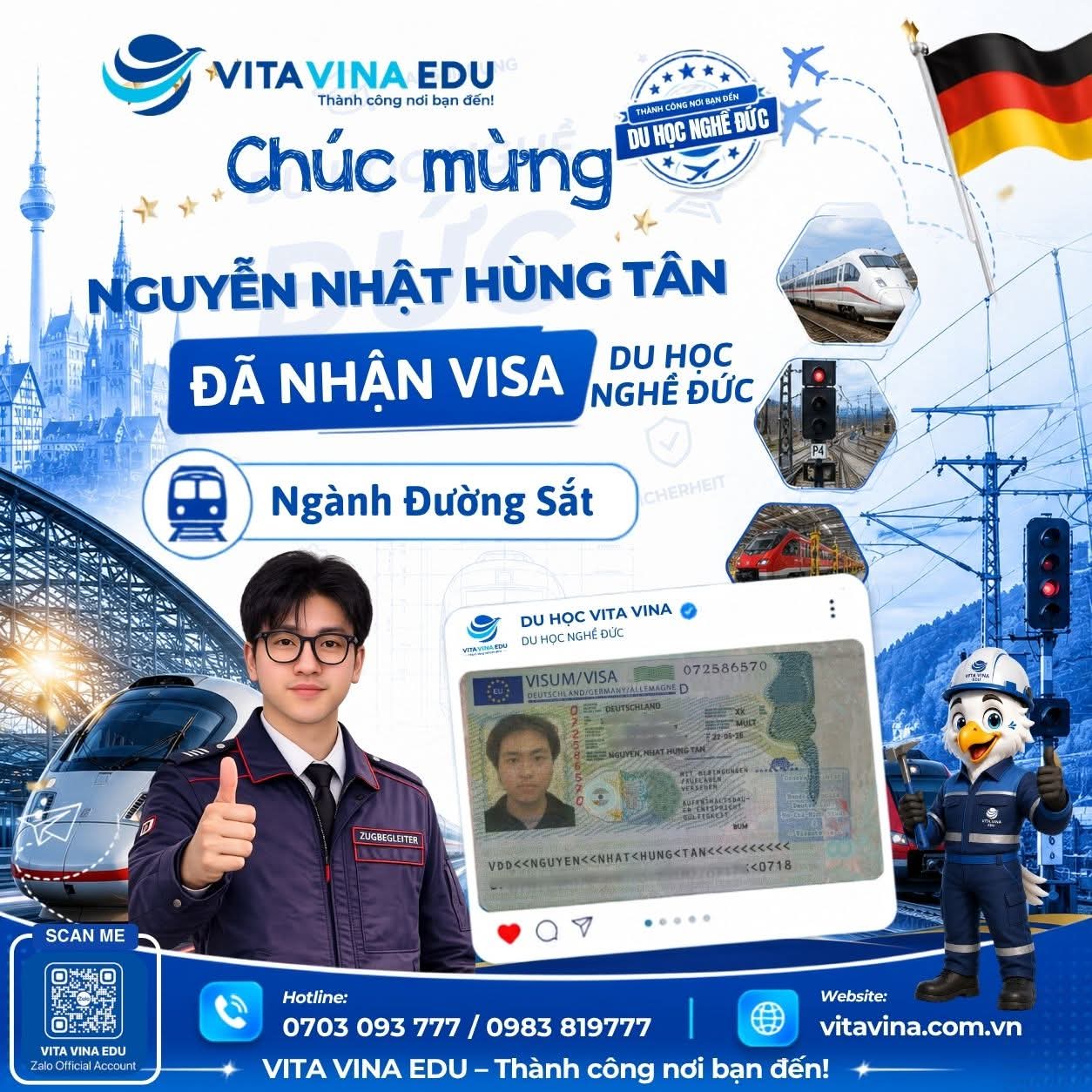 Nguyễn Nhật Hùng Tân nhận Visa và Hợp đồng ngành Đường sắt Đức