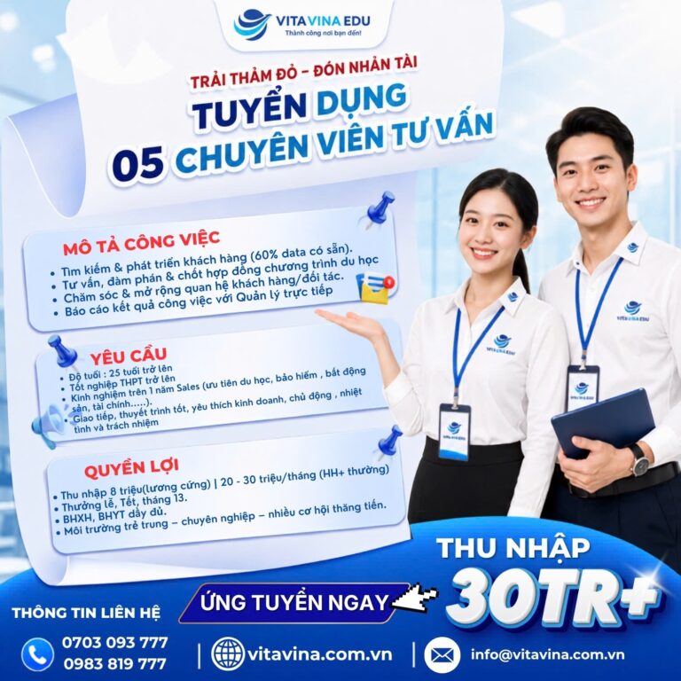 VITA VINA tuyển dụng 05 chuyên viên tư vấn