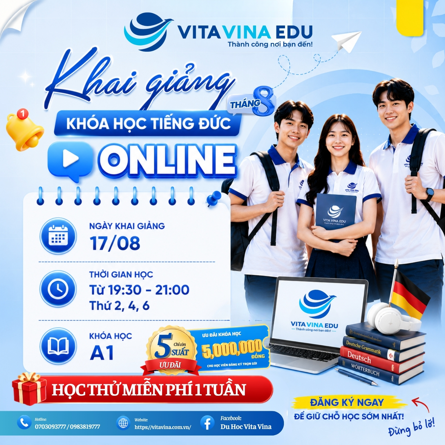 Khóa học tiếng Đức Online A1 linh hoạt tại nhà cùng VITA VINA EDU