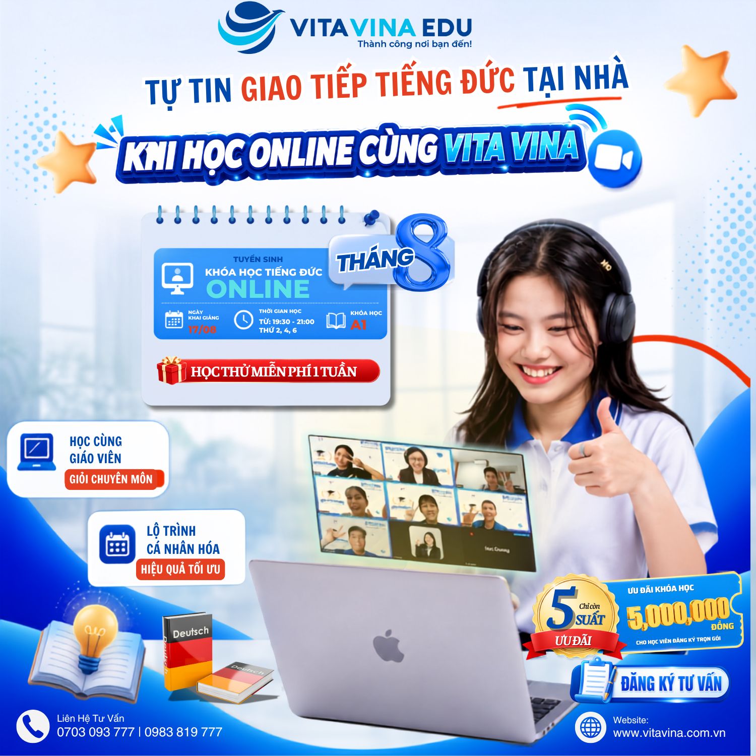 Khóa học tiếng Đức Online A1 tại VITA VINA EDU tháng 8/2026
