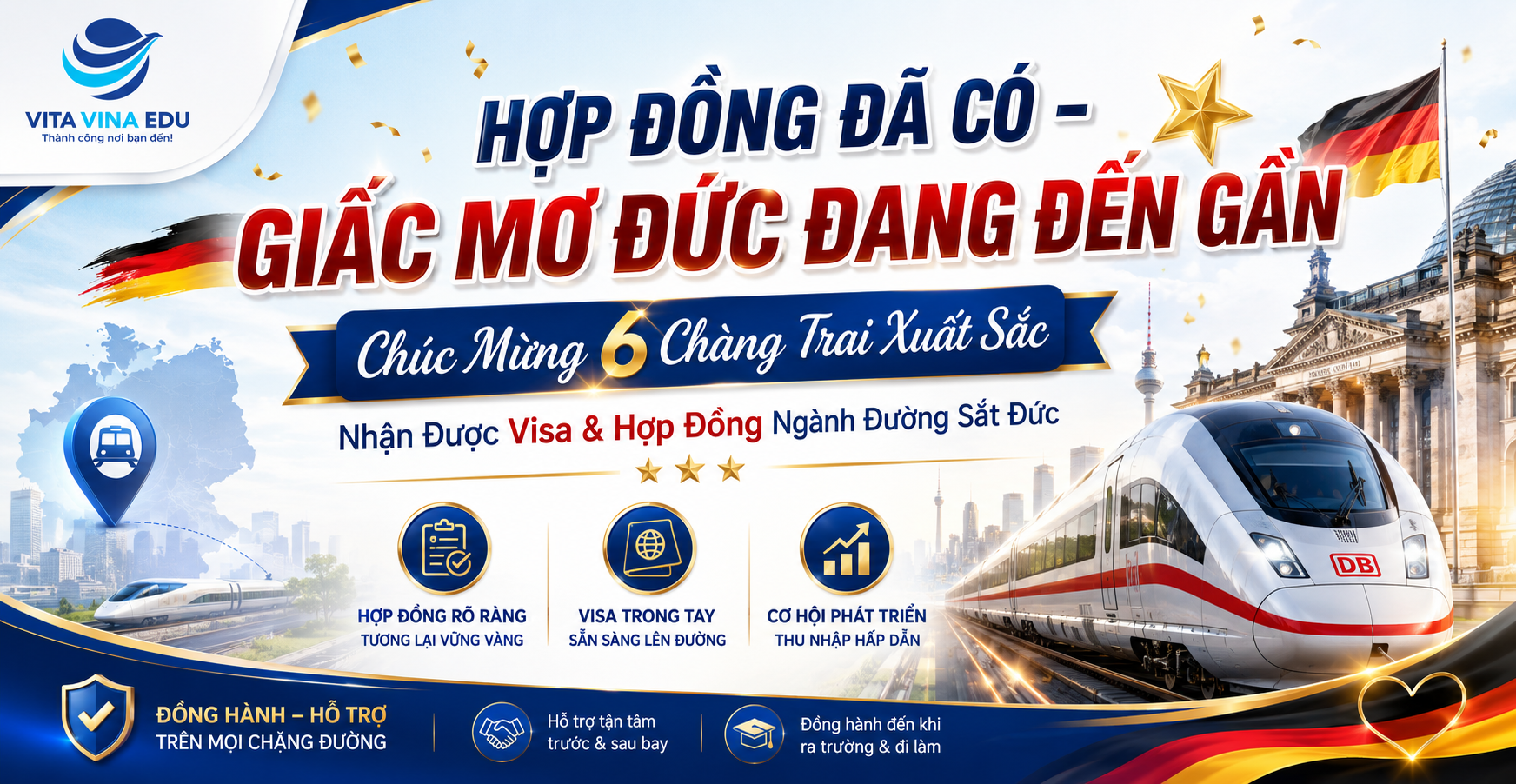 Chúc mừng 6 học viên VITA VINA nhận Visa và Hợp đồng ngành Đường sắt Đức