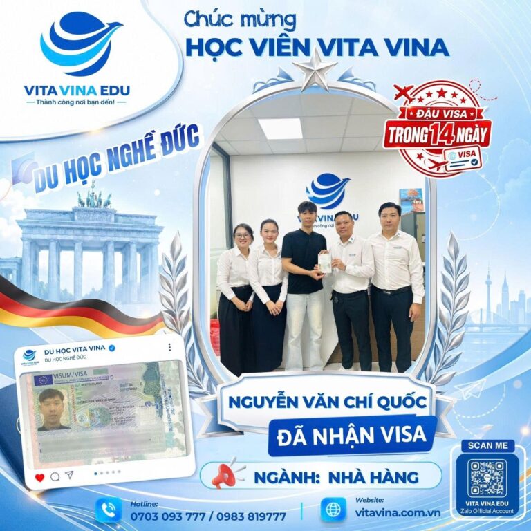 Nguyễn Văn Chí Quốc nhận Visa và Hợp đồng Du học nghề Đức ngành Nhà hàng tại VITA VINA EDU